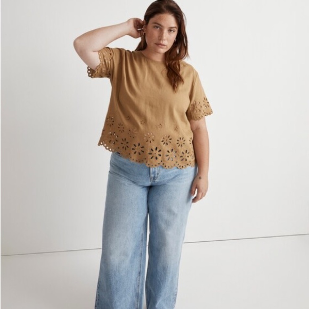 Madewell Tan Eyelet Hem Top